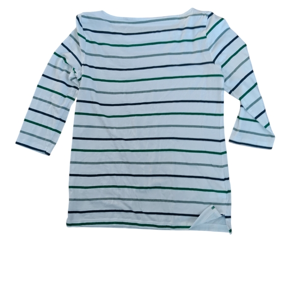LOFT WOMEN'S SIZE SMALL GREN AND WHITE STRIPED MID SLEEVE BLOUSE. - Picture 4 of 4